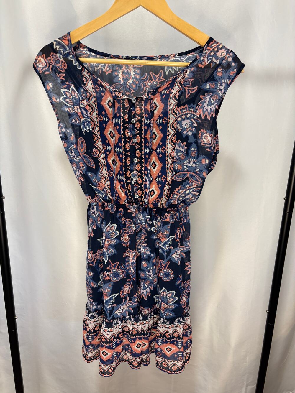 Hollister Women’s XS Boho Floral Paisley Dress Navy Coral